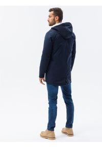 Ombre Clothing - Kurtka męska parka ocieplana sherpa - granatowa V2 OM-JALJ-0131 - L. Kolor: niebieski. Materiał: poliester #4