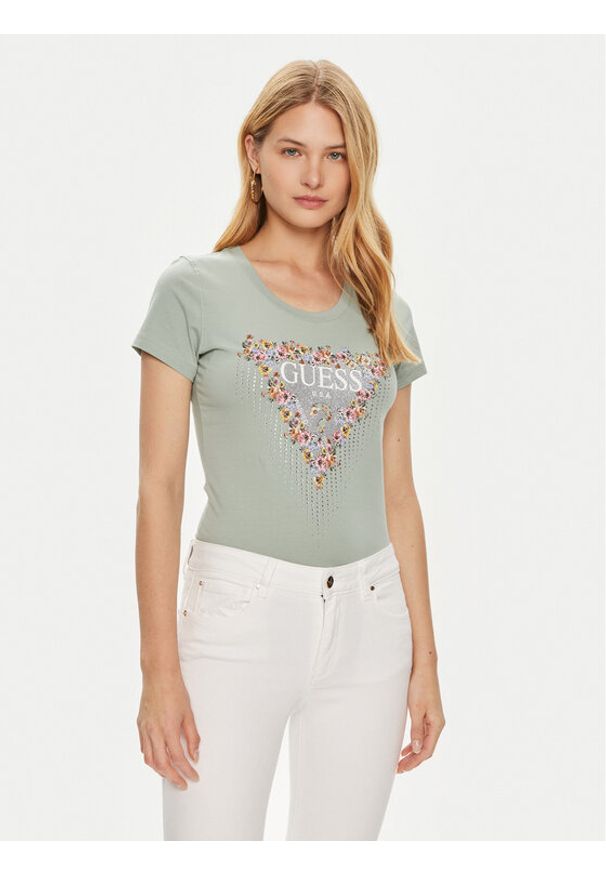Guess T-Shirt W4YI72 J1314 Zielony Slim Fit. Kolor: zielony. Materiał: bawełna