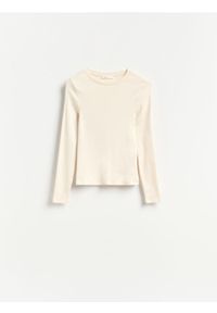 Reserved - Prążkowany longsleeve - kremowy. Kolor: kremowy. Materiał: prążkowany. Długość rękawa: długi rękaw #1