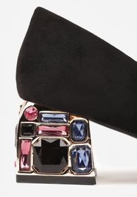 Born2be - Czarne Czółenka na Obcasie z Cyrkoniami ze Skórzaną Wkładką Cleitia. Okazja: na co dzień. Kolor: czarny. Materiał: skóra. Wzór: aplikacja. Obcas: na obcasie. Styl: casual, elegancki, klasyczny. Wysokość obcasa: średni #3