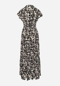 Born2be - Czarno-Beżowa Sukienka Maxi w Kwiaty z Falowanymi Rękawkami i Gumką w Talii Mulanitti. Kolor: czarny. Długość rękawa: krótki rękaw. Wzór: kwiaty. Sezon: lato. Długość: maxi #4