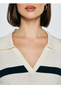 Big-Star - Sweter damski polo w pasy kremowo-czarne Alina 100. Okazja: na co dzień. Typ kołnierza: polo. Kolor: biały. Materiał: skóra, wiskoza. Wzór: gładki, paski. Styl: casual, elegancki #5