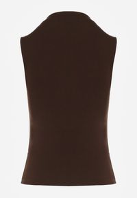 Renee - Ciemnobrązowy Dopasowany Top z Bawełny z Półgolfem Unellesa. Kolor: brązowy. Materiał: bawełna #3