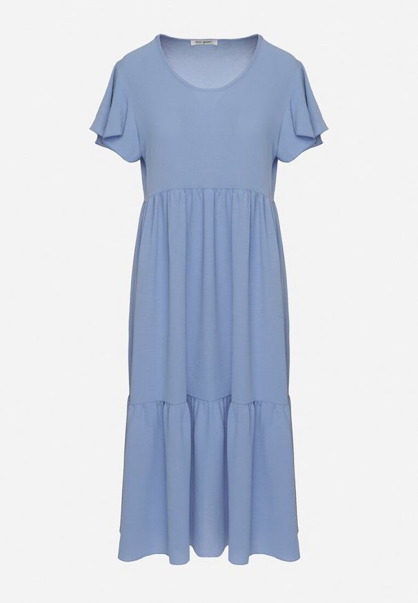 Born2be - Jasnoniebieska Sukienka o Rozkloszowanym Kroju z Wiskozą Filastia. Okazja: na co dzień. Typ kołnierza: dekolt w kształcie V. Kolor: niebieski. Materiał: wiskoza. Długość rękawa: krótki rękaw. Typ sukienki: rozkloszowane. Styl: klasyczny, casual, elegancki