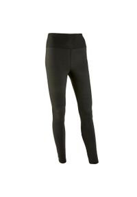 DOMYOS - Legginsy fitness damskie Domyos. Stan: podwyższony. Kolor: czarny. Materiał: materiał, elastan, poliester, skóra. Sport: fitness