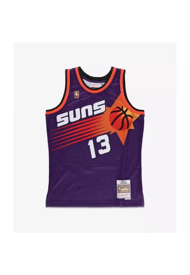 Mitchell & Ness - Koszulka NBA Phoenix Suns Steve Nash Swingman 1996/97. Kolor: fioletowy, wielokolorowy. Materiał: poliester. Sport: koszykówka