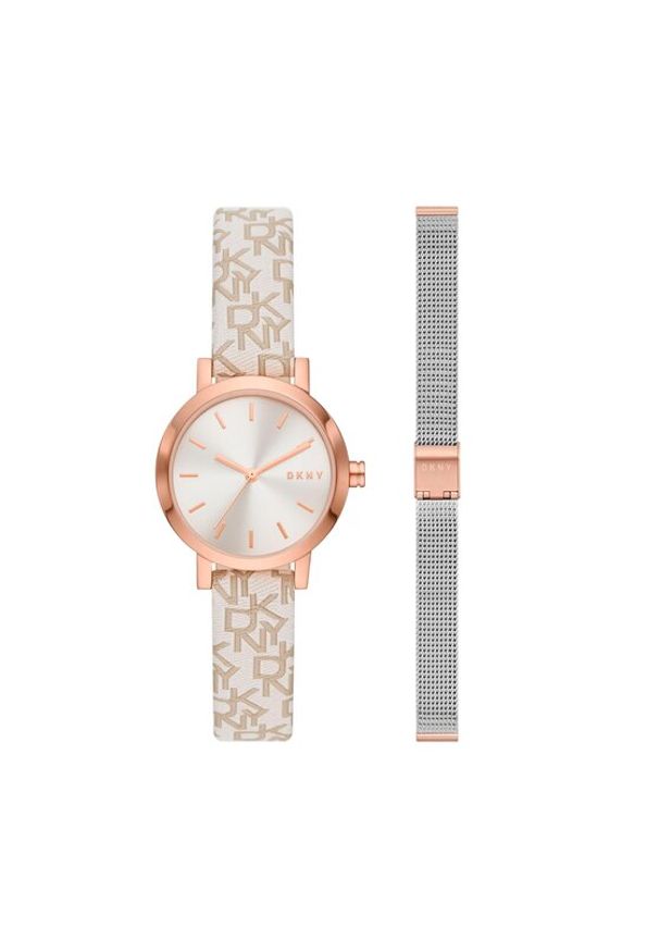 DKNY Zegarek Soho Gift Set NY6605SET Różowy. Kolor: różowy. Materiał: skóra