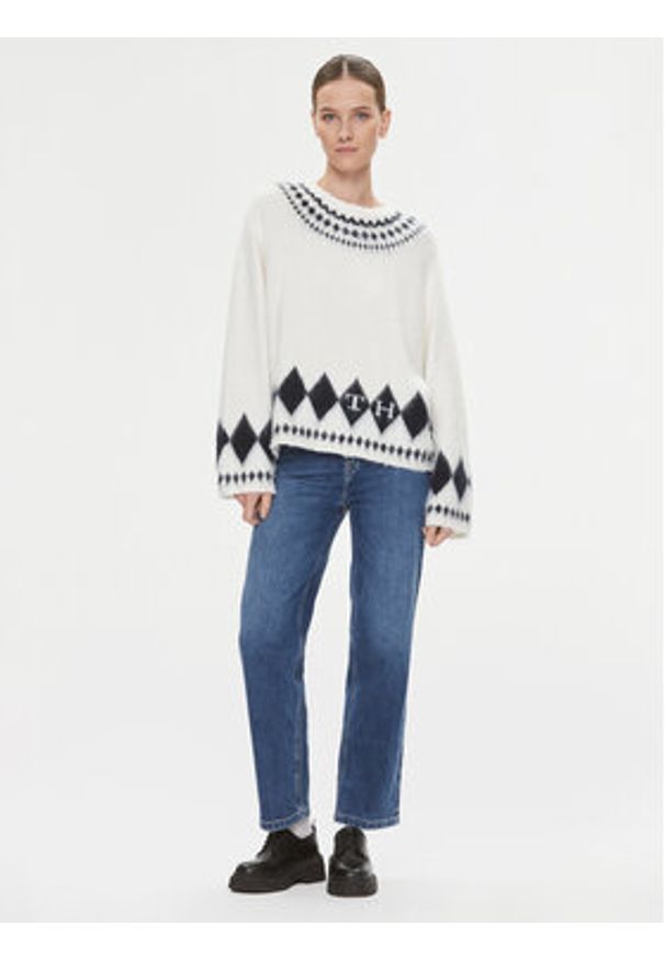 TOMMY HILFIGER - Tommy Hilfiger Sweter Fairisle WW0WW40089 Écru Oversize. Materiał: syntetyk