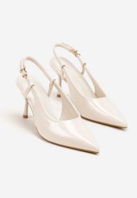 Renee - Beżowe Sandały Lakierowane Vices na Szpilce Slingback Raleira. Okazja: na co dzień, na imprezę, na spacer. Nosek buta: szpiczasty. Zapięcie: sprzączka. Kolor: beżowy. Materiał: lakier. Obcas: na szpilce. Styl: klasyczny, casual. Wysokość obcasa: średni
