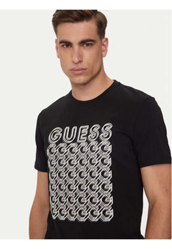 Guess T-Shirt M4YI29 J1314 Czarny Slim Fit. Kolor: czarny. Materiał: bawełna
