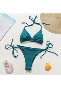 Intica - Bikini trójkątne prążkowane na plażę i basen Tovah. Kolor: zielony. Materiał: prążkowany