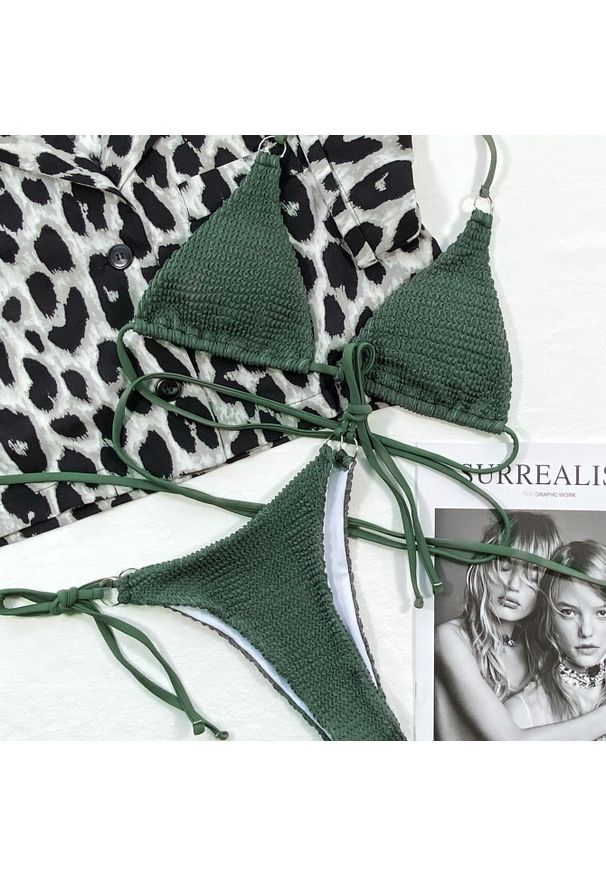 Intica - Bikini wiązane z kółeczkami plażowe regulowane Yablena. Kolor: zielony. Materiał: materiał