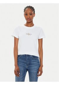 Calvin Klein Jeans T-Shirt Monologo J20J223563 Biały Slim Fit. Kolor: biały. Materiał: bawełna #1