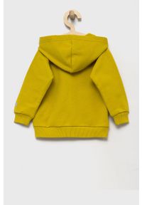 United Colors of Benetton bluza bawełniana dziecięca kolor zielony z kapturem gładka. Typ kołnierza: kaptur. Kolor: zielony. Materiał: bawełna. Długość rękawa: raglanowy rękaw. Wzór: gładki #2