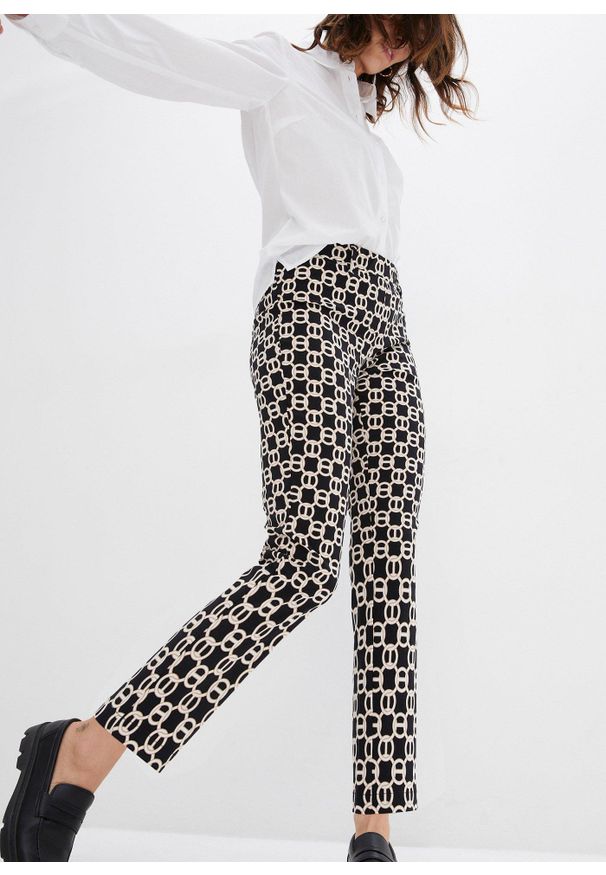 bonprix - Spodnie ze stretchem z bengaliny. Kolor: czarny