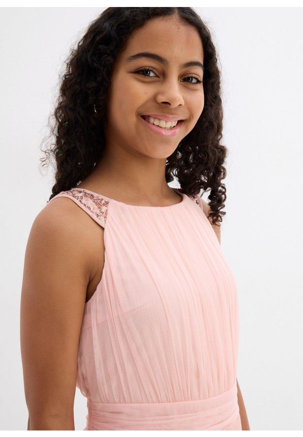 bonprix - Długa sukienka z dekoracyjnymi cekinami. Kolor: fioletowy. Długość: maxi