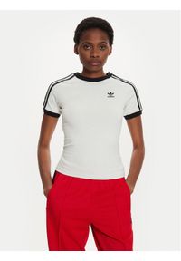 Adidas - adidas T-Shirt 3-Stripes IR8104 Biały Slim Fit. Kolor: biały. Materiał: bawełna