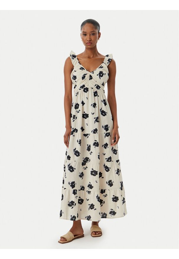 Vero Moda Sukienka letnia Dicthe 10341603 Beżowy Regular Fit. Kolor: beżowy. Materiał: bawełna. Sezon: lato