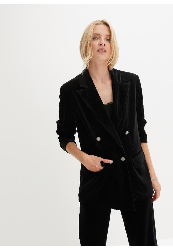 bonprix - Żakiet z miękkiego aksamitu. Kolor: czarny