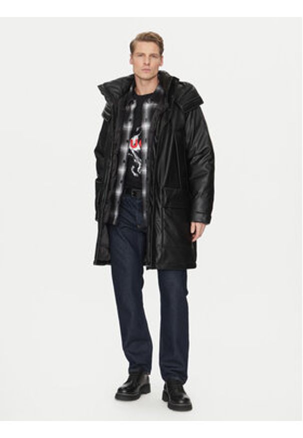 Hugo - HUGO Kurtka z imitacji skóry Misian2441 50522494 Czarny Relaxed Fit. Kolor: czarny. Materiał: skóra