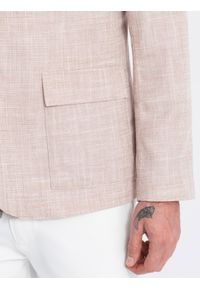 Ombre Clothing - Męska marynarka o kroju REGULAR z lnem - jasnobeżowa V2. Okazja: do pracy. Kolor: beżowy. Materiał: len. Wzór: aplikacja. Styl: klasyczny, elegancki