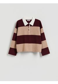 Reserved - Sweter polo w paski - wielobarwny. Typ kołnierza: polo. Materiał: wełna, dzianina. Wzór: paski