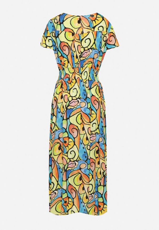 Born2be - Żółta Bawełniana Sukienka z Abstrakcyjnym Wzorem Emilisse. Okazja: na co dzień. Kolor: żółty. Materiał: bawełna. Styl: casual, klasyczny