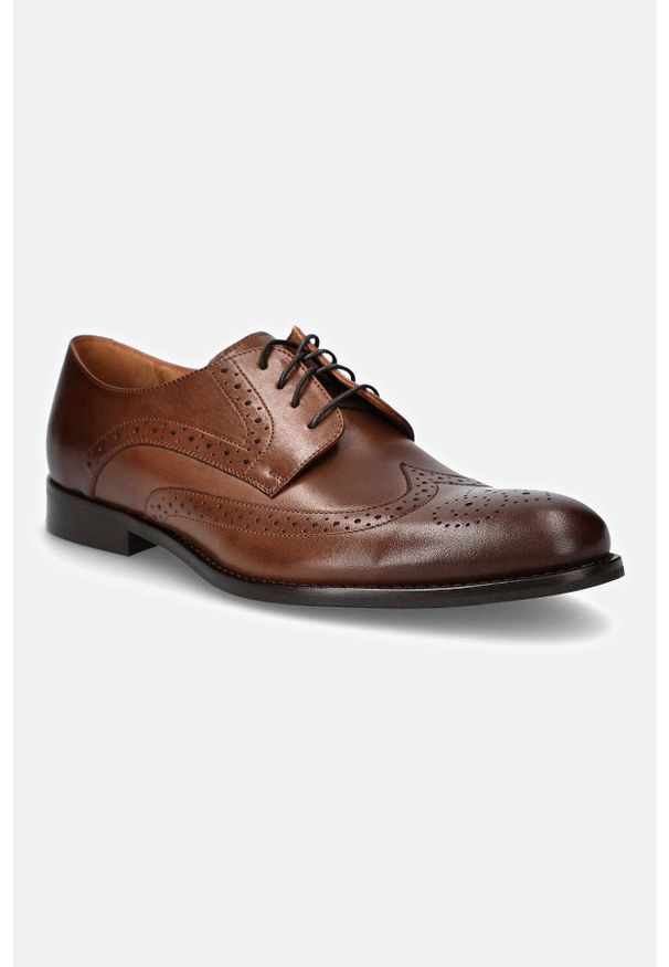 Lancerto - Buty Brązowe Bowery. Nosek buta: otwarty. Kolor: brązowy. Materiał: materiał, jeans, tkanina, skóra. Szerokość cholewki: normalna. Wzór: aplikacja. Styl: elegancki