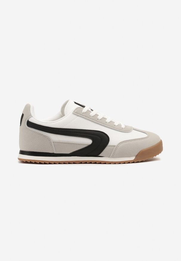 Renee - Biało-Szare Basicowe Sneakersy Ellimira. Okazja: na co dzień. Kolor: biały. Materiał: jeans