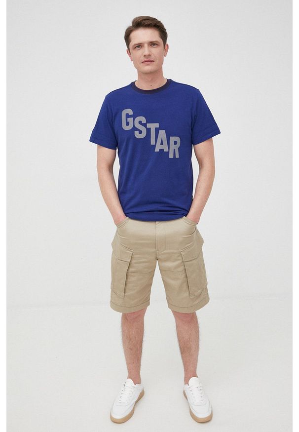 G-Star RAW - G-Star Raw t-shirt bawełniany z nadrukiem. Okazja: na co dzień. Kolor: niebieski. Materiał: bawełna. Wzór: nadruk. Styl: casual