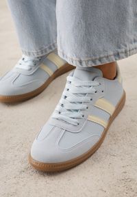 Born2be - Granatowe Płaskie Sneakersy Ozdobione Paskami Glaria. Okazja: na co dzień. Zapięcie: pasek. Kolor: niebieski. Materiał: jeans. Wzór: aplikacja #7