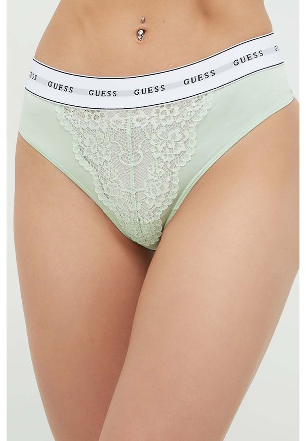 Guess stringi kolor zielony z koronki. Kolor: zielony. Materiał: koronka. Wzór: koronka