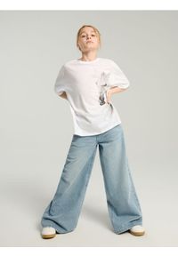 Sinsay - Jeansy wide leg high waist - niebieski. Stan: podwyższony. Kolor: niebieski