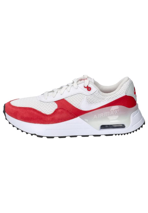 Buty do biegania męskie Nike Air Max Systm. Zapięcie: sznurówki. Kolor: czerwony, biały, wielokolorowy. Materiał: guma, tkanina, skóra. Szerokość cholewki: normalna. Model: Nike Air Max. Sport: bieganie