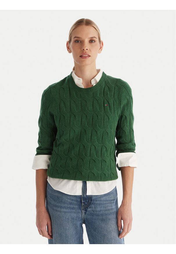 TOMMY HILFIGER - Tommy Hilfiger Sweter WW0WW43586 Zielony Regular Fit. Kolor: zielony. Materiał: wełna