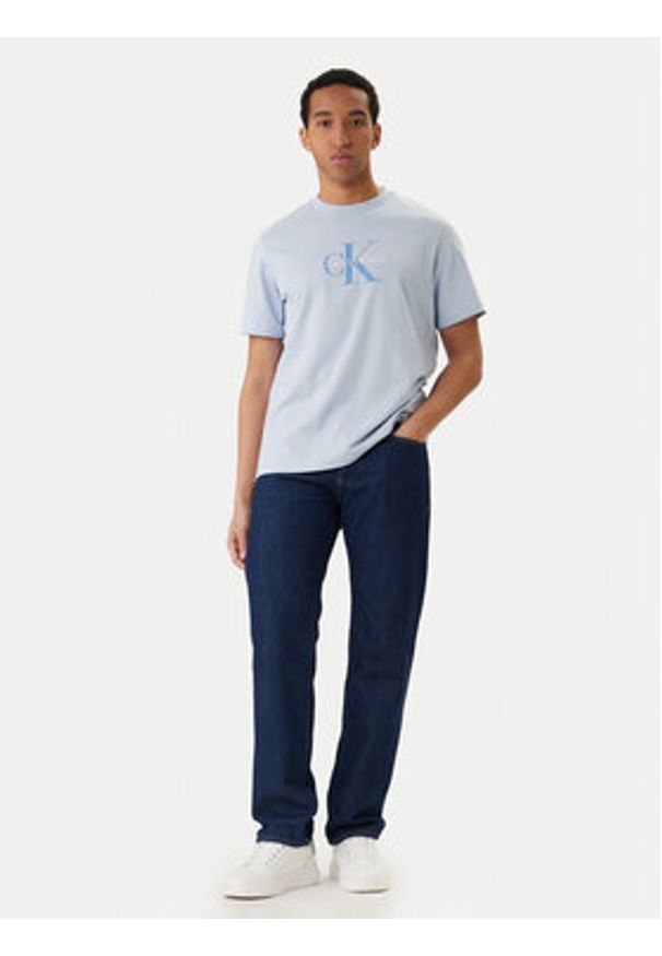 Calvin Klein Jeans T-Shirt Hero Monologo LV04RB862G Błękitny Regular Fit. Kolor: niebieski. Materiał: bawełna