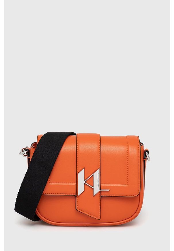 Karl Lagerfeld torebka skórzana 216W3039.61 kolor pomarańczowy. Kolor: pomarańczowy. Materiał: skórzane. Rodzaj torebki: na ramię