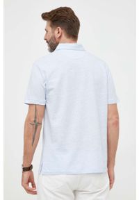 Polo Ralph Lauren polo z domieszką lnu kolor niebieski gładki. Typ kołnierza: polo. Kolor: niebieski. Materiał: len. Długość rękawa: krótki rękaw. Długość: krótkie. Wzór: gładki #4