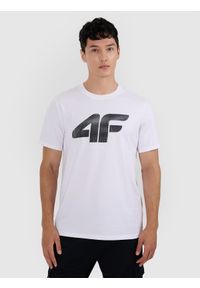 4f - 4F T-shirt regular z nadrukiem męski - biały XXL. Okazja: na co dzień. Kolor: biały. Wzór: nadruk. Styl: casual