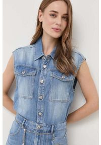 Miss Sixty kombinezon jeansowy kolor niebieski z dekoltem w szpic. Okazja: na co dzień. Kolor: niebieski. Materiał: jeans. Styl: casual #4