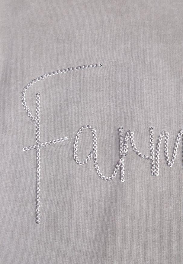 Born2be - Szary Bawełniany T-shirt Oversize z Haftowanym Napisem z Cekinami Aewai. Okazja: na co dzień. Kolor: szary. Materiał: bawełna. Wzór: haft, napisy. Styl: casual, elegancki