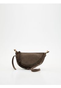 Reserved - Zamszowa saszetka crossbody - ciemnoszary. Kolor: szary. Materiał: zamszowe