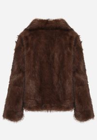 Born2be - Brązowa Kurtka Futerko z Ozdobnym Kołnierzem Devrenna. Okazja: na co dzień. Kolor: brązowy. Materiał: futro. Sezon: zima. Styl: klasyczny, casual, elegancki #5