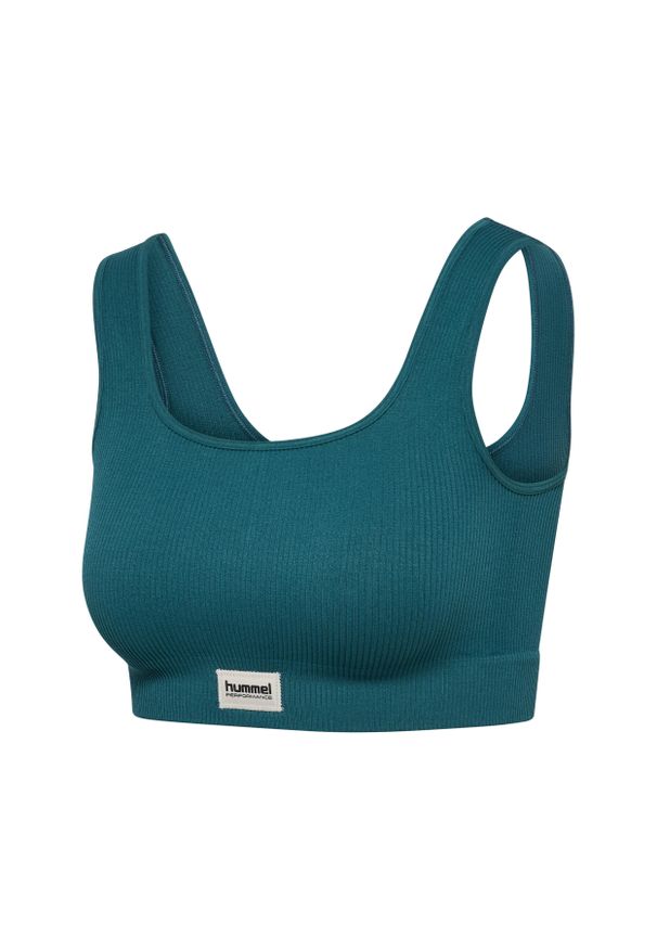 Kobiece bezszwowe biustonosze prążkowane Hummel Pulse. Kolor: zielony. Materiał: prążkowany