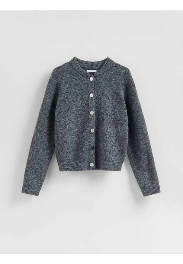 Reserved - Kardigan z domieszką wełny - szary. Kolor: szary. Materiał: wełna