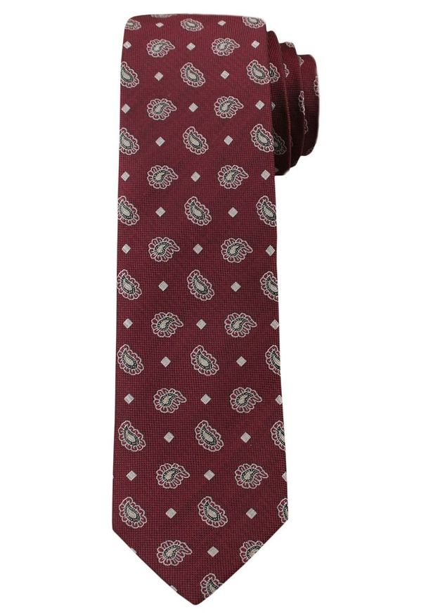 Stylowy Krawat Męski, PAISLEY - 6 cm - Angelo di Monti, Bordowy. Kolor: czerwony. Wzór: paisley. Styl: elegancki