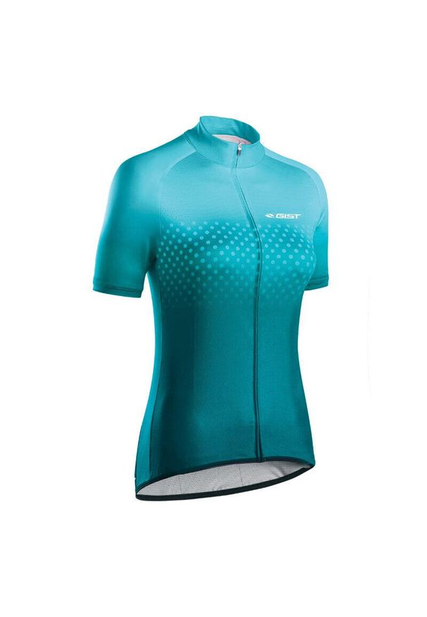 GIST - Damska koszulka z krótkim rękawem z pełnym zamkiem błyskawicznym Gist Pois. Kolor: niebieski, zielony, wielokolorowy. Długość rękawa: krótki rękaw. Długość: krótkie. Sport: kolarstwo