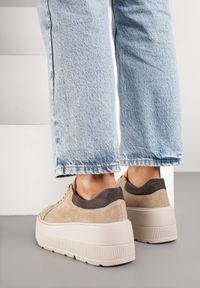 Born2be - Beżowe Zamszowe Sneakersy na Grubej Podeszwie Latella. Okazja: na co dzień. Kolor: beżowy. Materiał: zamsz #4