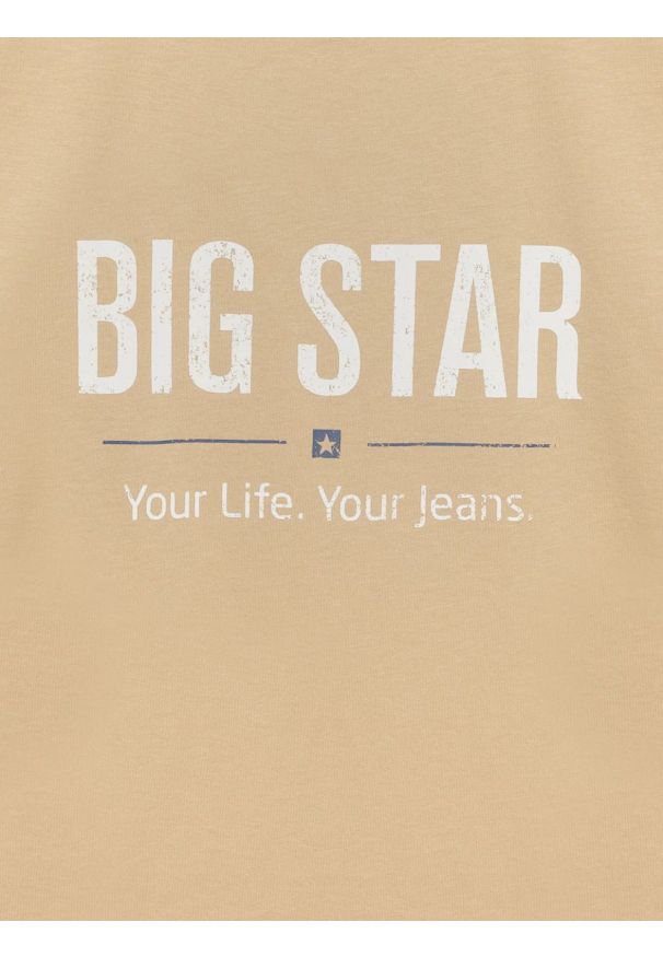 Big-Star - Koszulka męska o klasycznym kroju beżowa Bruno 800. Kolor: beżowy. Materiał: tkanina, bawełna. Wzór: nadruk. Styl: klasyczny