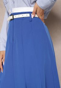 Renee - Niebieska Spódnica Długa Rozkloszowana High Waist Leoraia. Okazja: na co dzień, na spotkanie biznesowe. Stan: podwyższony. Kolor: niebieski. Długość: długie. Styl: biznesowy, elegancki, casual #3